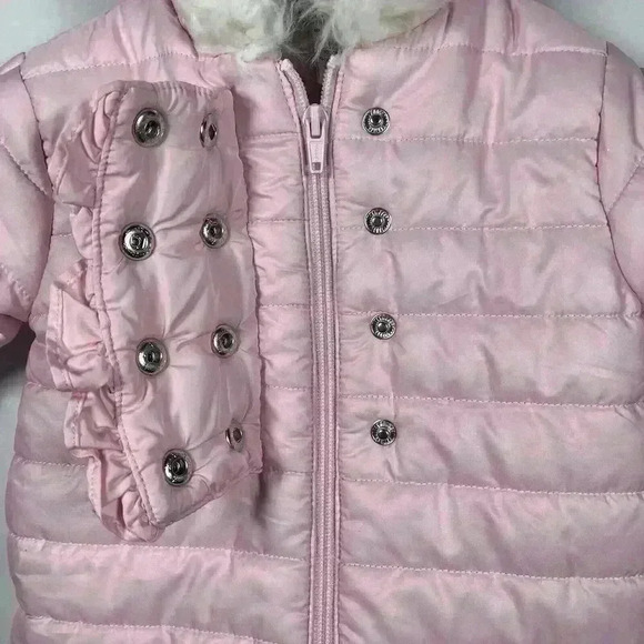 Babies R Us snowsuit 6 months pink zip button faux fur hood winter snow cotton - Picture 2 of 5